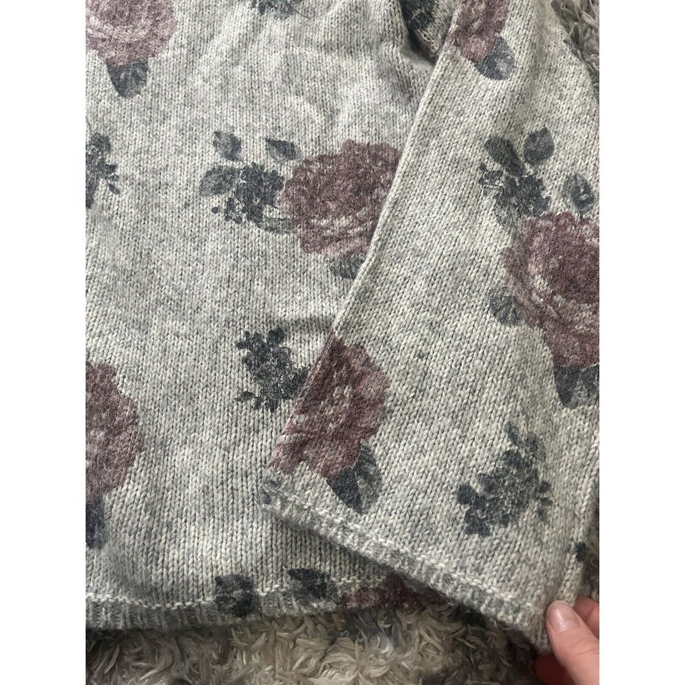 Lucky Brand Pullover Knit Sweater Gray Floral Sz M Wool Blend - Picture 3 of 5